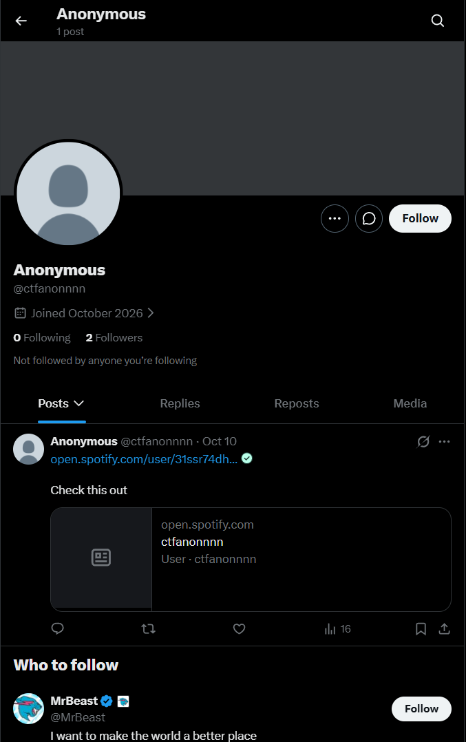 X profile containing the challenge link